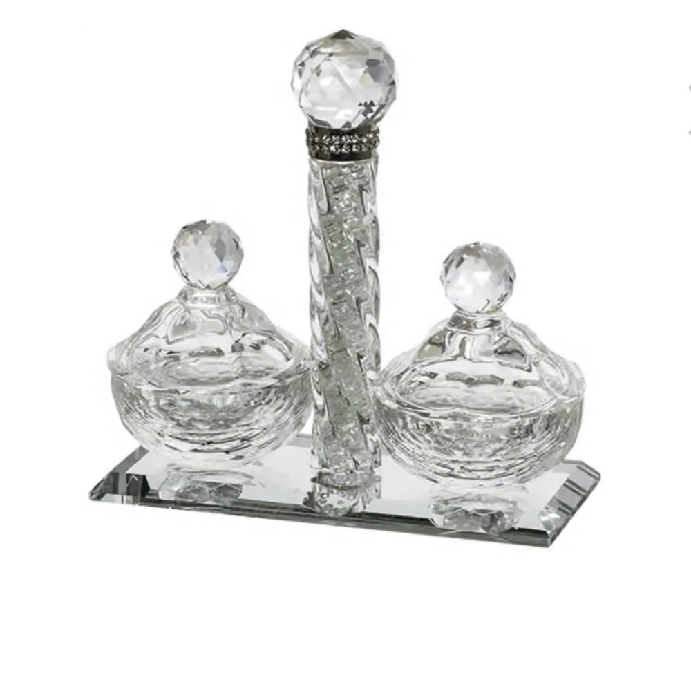Crystal Double Vanity Jars with Center Handle